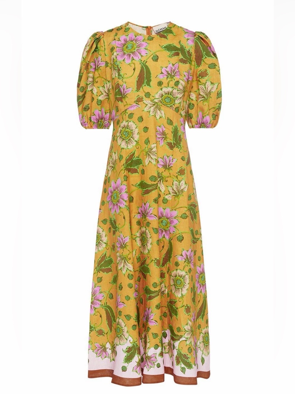 Alemais Womens Winnie Linen Floral Print Midi Dress Tangerine Size 4
